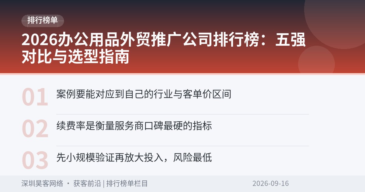 2026办公用品外贸推广公司排行榜：五强对比与选型指南