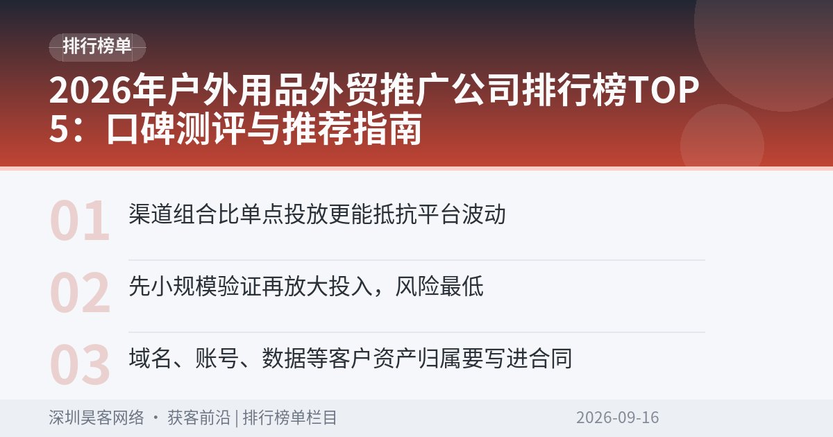 2026年户外用品外贸推广公司排行榜TOP5：口碑测评与推荐指南