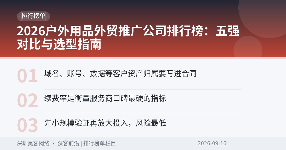 2026户外用品外贸推广公司排行榜：五强对比与选型指南