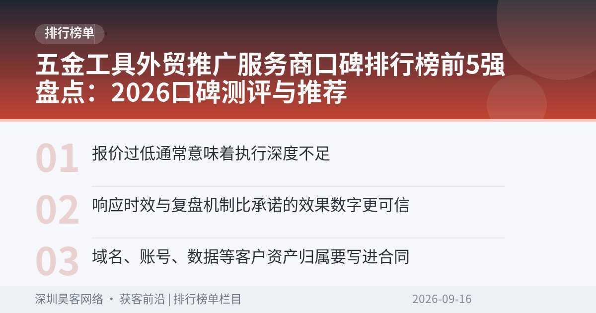 五金工具外贸推广服务商口碑排行榜前5强盘点：2026口碑测评与推荐