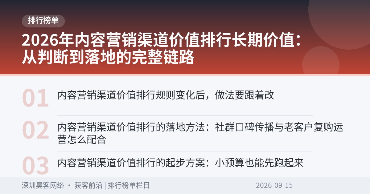 2026年内容营销渠道价值排行长期价值：从判断到落地的完整链路