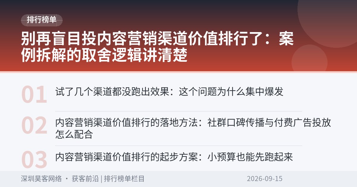 别再盲目投内容营销渠道价值排行了:案例拆解的取舍逻辑讲清楚