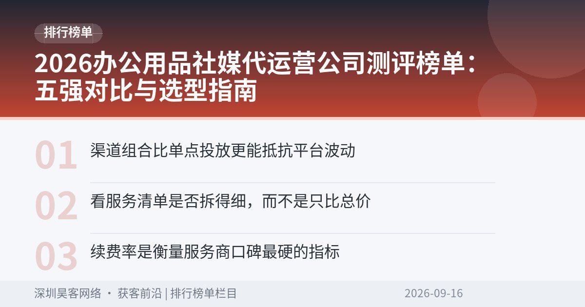 2026办公用品社媒代运营公司测评榜单：五强对比与选型指南