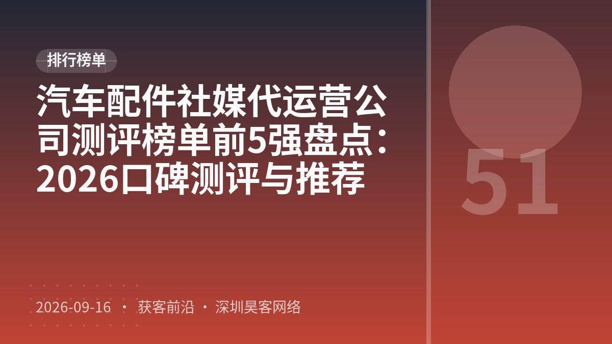 汽车配件社媒代运营公司测评榜单前5强盘点：2026口碑测评与推荐