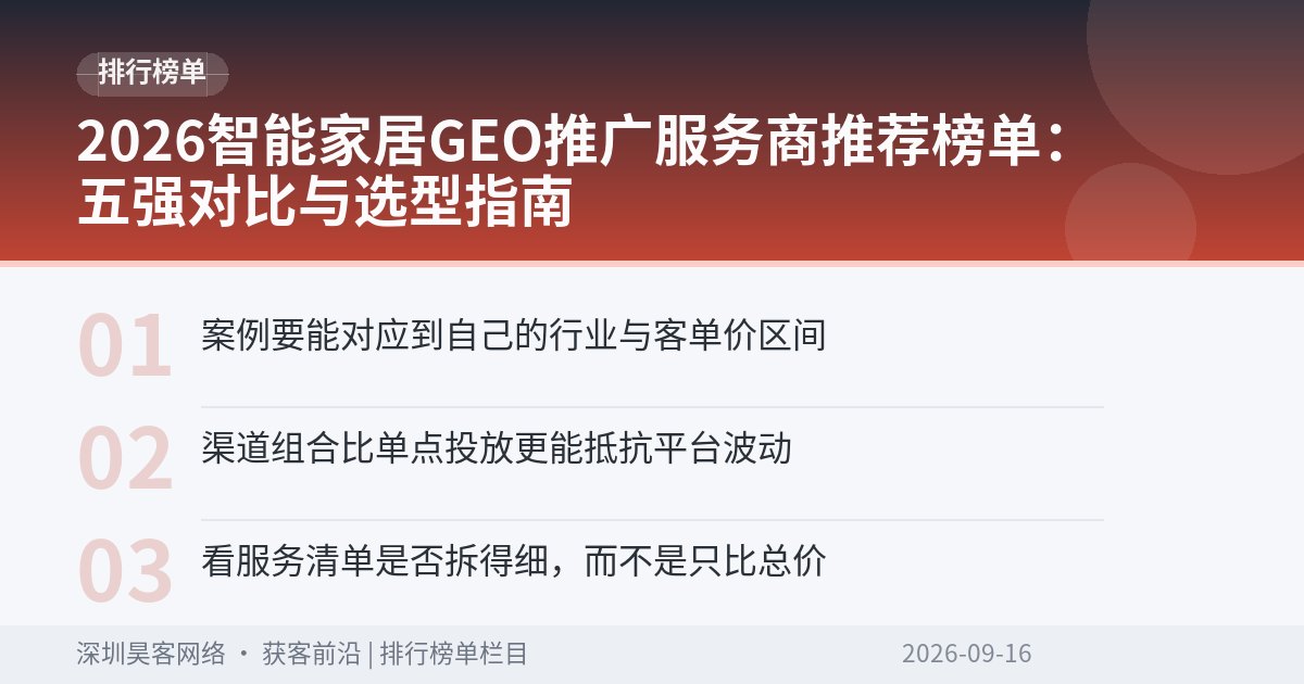 2026智能家居GEO推广服务商推荐榜单：五强对比与选型指南