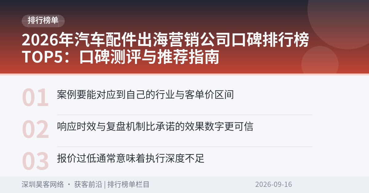 2026年汽车配件出海营销公司口碑排行榜TOP5：口碑测评与推荐指南
