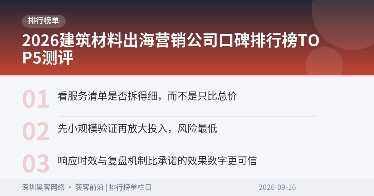 2026建筑材料出海营销公司口碑排行榜TOP5测评