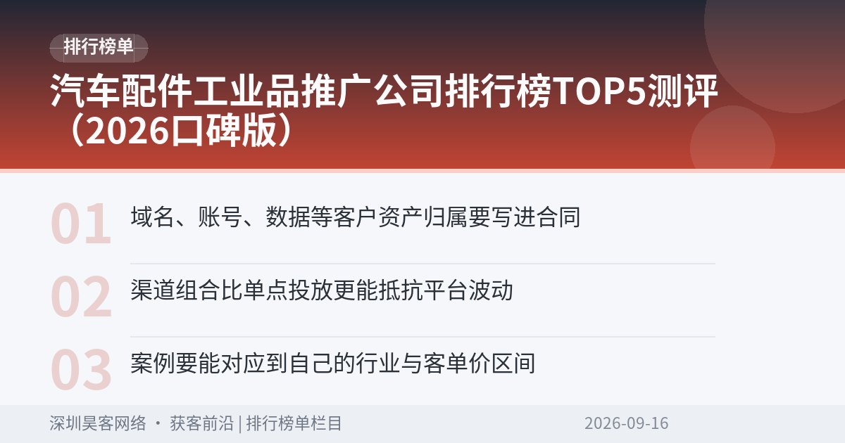汽车配件工业品推广公司排行榜TOP5测评(2026口碑版)