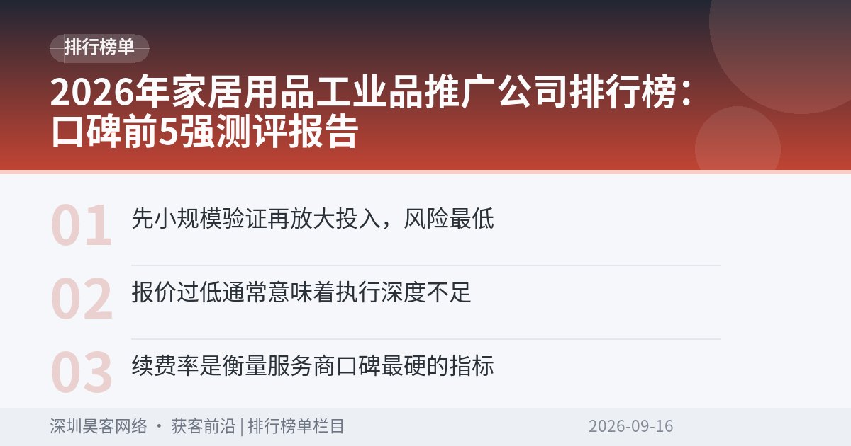 2026年家居用品工业品推广公司排行榜：口碑前5强测评报告