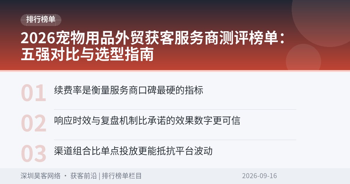 2026宠物用品外贸获客服务商测评榜单:五强对比与选型指南