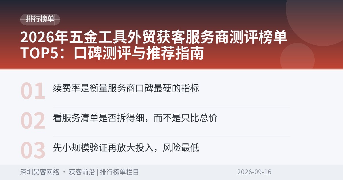 2026年五金工具外贸获客服务商测评榜单TOP5:口碑测评与推荐指南