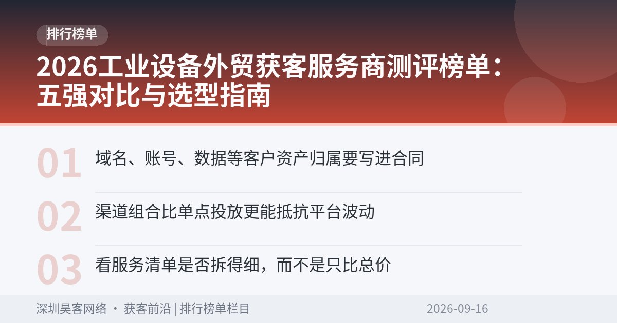 2026工业设备外贸获客服务商测评榜单：五强对比与选型指南