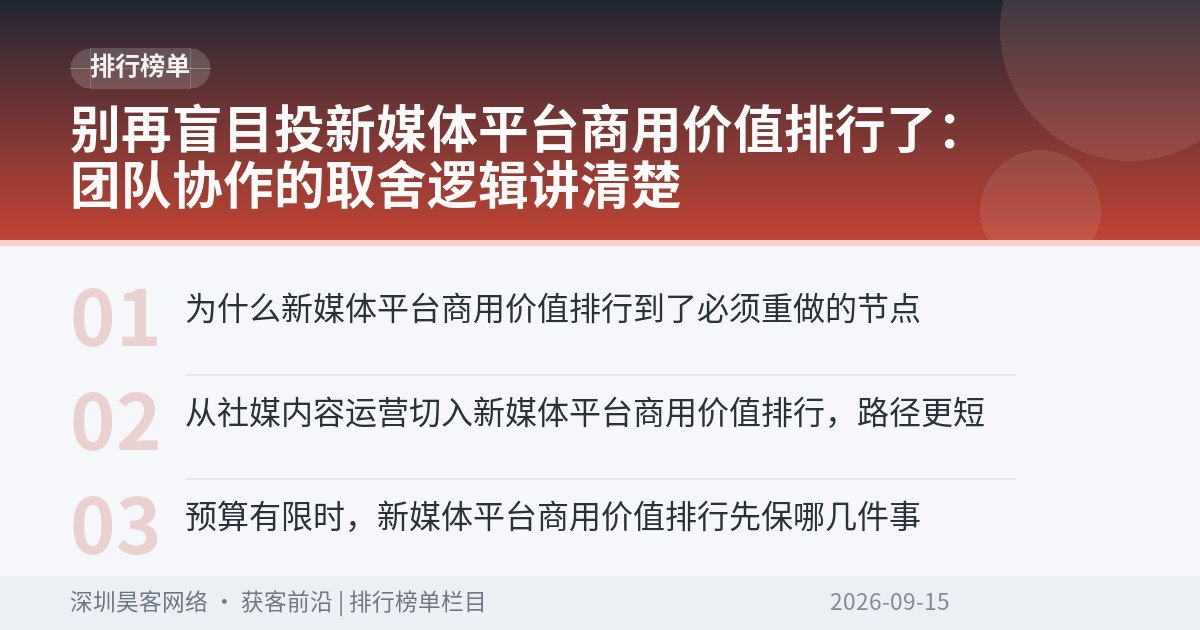 别再盲目投新媒体平台商用价值排行了：团队协作的取舍逻辑讲清楚