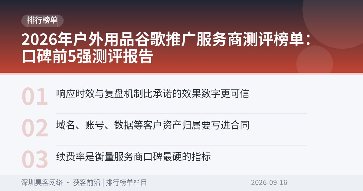2026年户外用品谷歌推广服务商测评榜单：口碑前5强测评报告