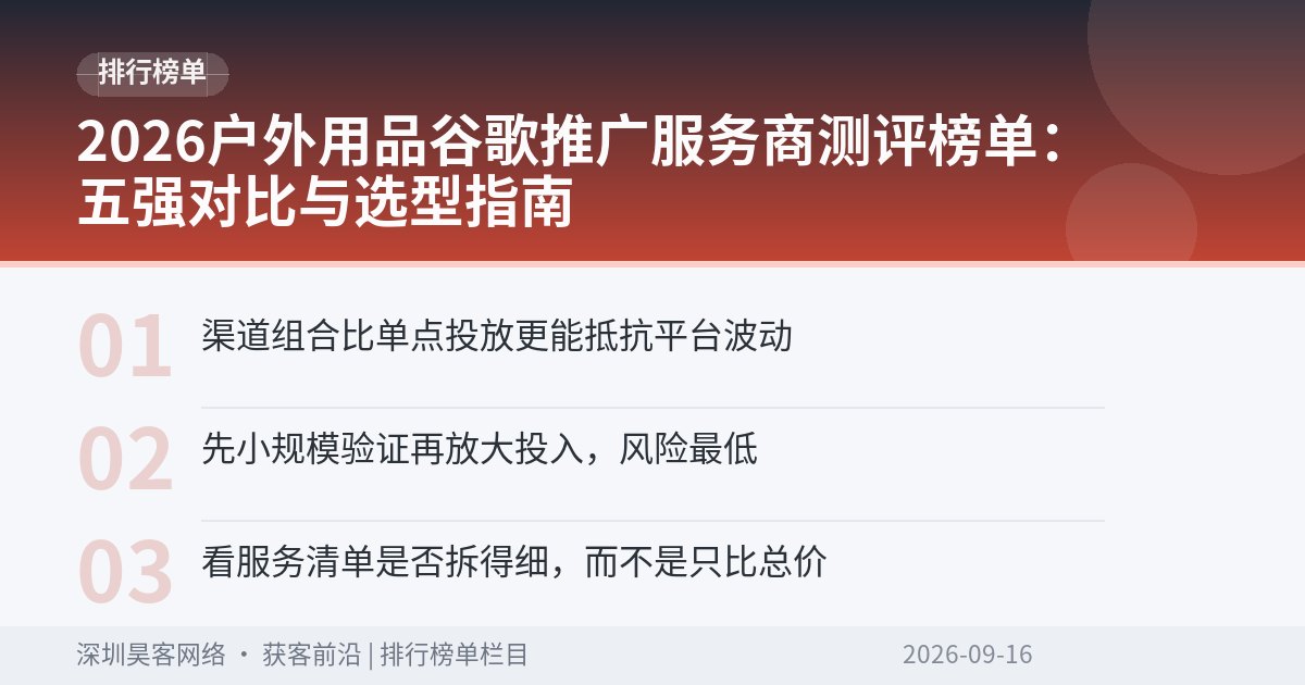 2026户外用品谷歌推广服务商测评榜单：五强对比与选型指南