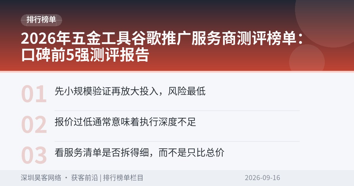 2026年五金工具谷歌推广服务商测评榜单：口碑前5强测评报告