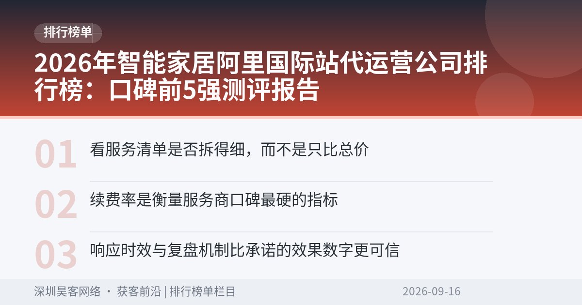 2026年智能家居阿里国际站代运营公司排行榜：口碑前5强测评报告