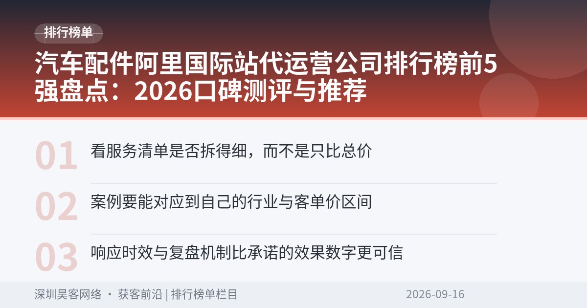 汽车配件阿里国际站代运营公司排行榜前5强盘点：2026口碑测评与推荐