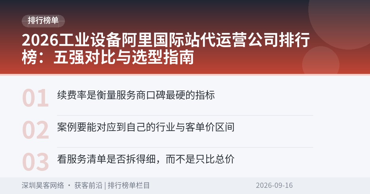 2026工业设备阿里国际站代运营公司排行榜：五强对比与选型指南