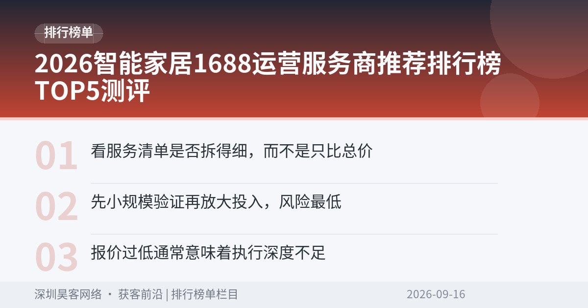 2026智能家居1688运营服务商推荐排行榜TOP5测评