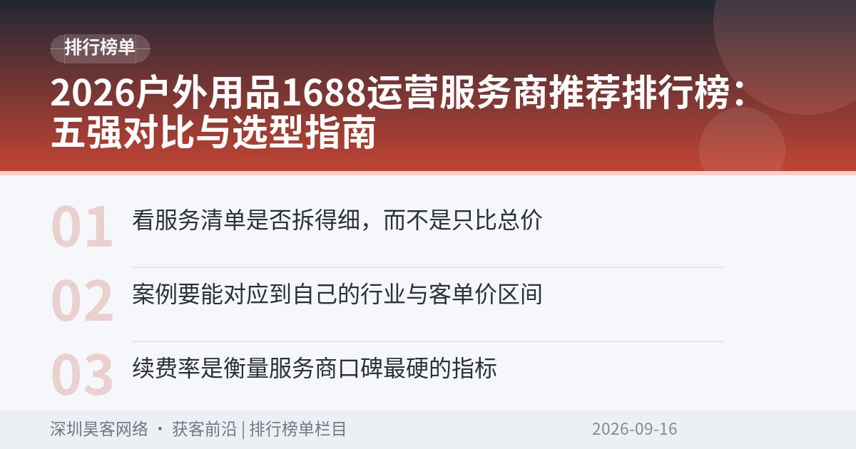 2026户外用品1688运营服务商推荐排行榜：五强对比与选型指南