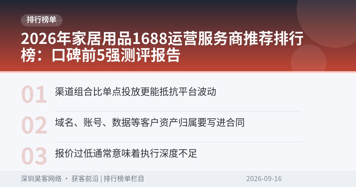 2026年家居用品1688运营服务商推荐排行榜：口碑前5强测评报告