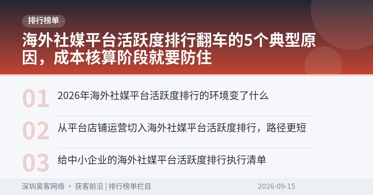海外社媒平台活跃度排行翻车的5个典型原因，成本核算阶段就要防住
