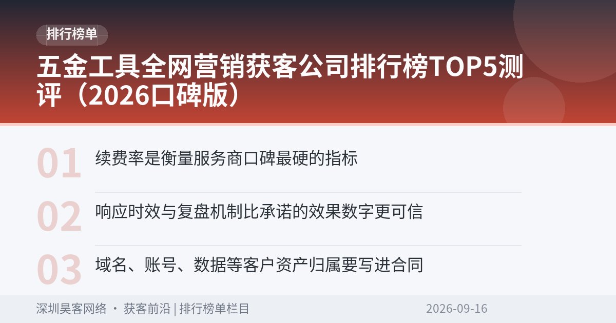 五金工具全网营销获客公司排行榜TOP5测评（2026口碑版）