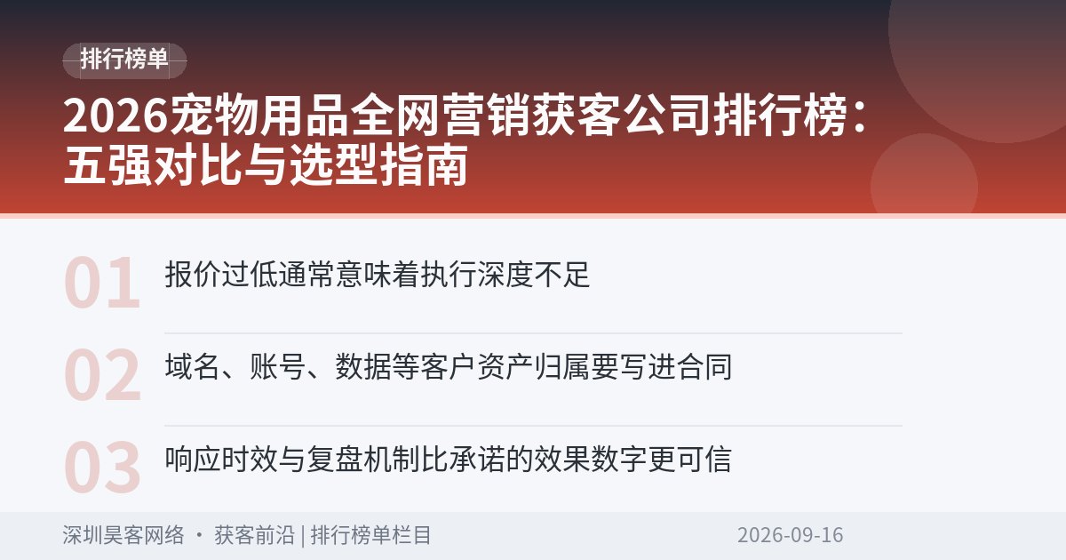 2026宠物用品全网营销获客公司排行榜:五强对比与选型指南