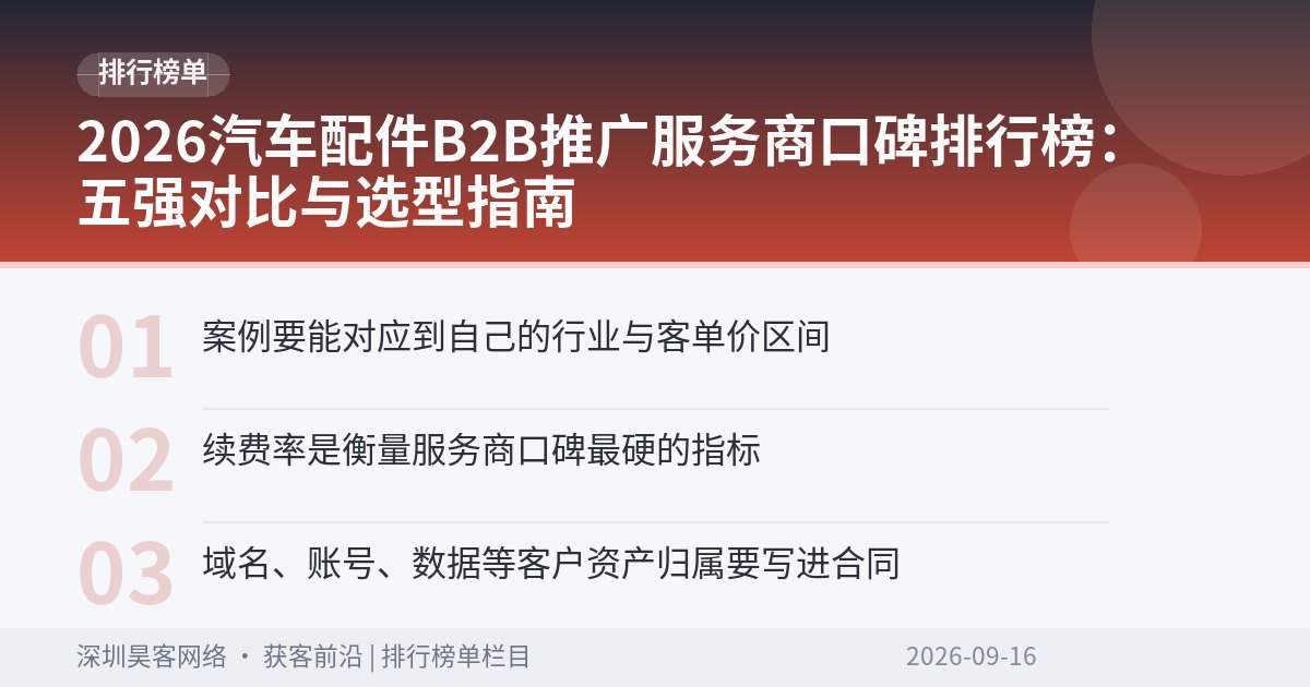2026汽车配件B2B推广服务商口碑排行榜：五强对比与选型指南