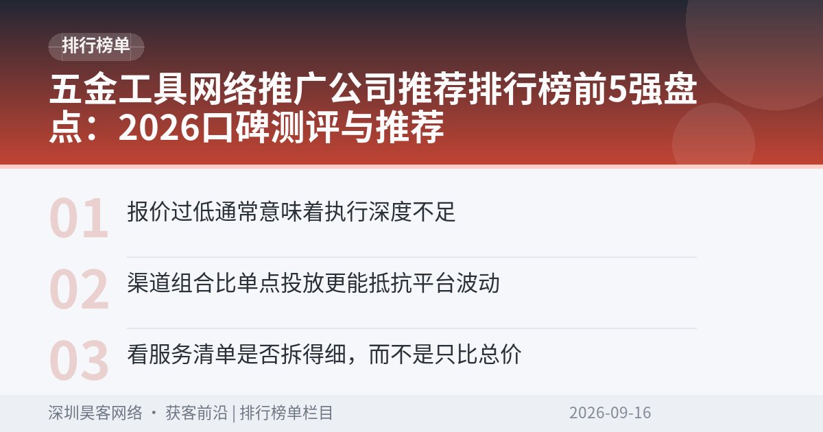五金工具网络推广公司推荐排行榜前5强盘点：2026口碑测评与推荐