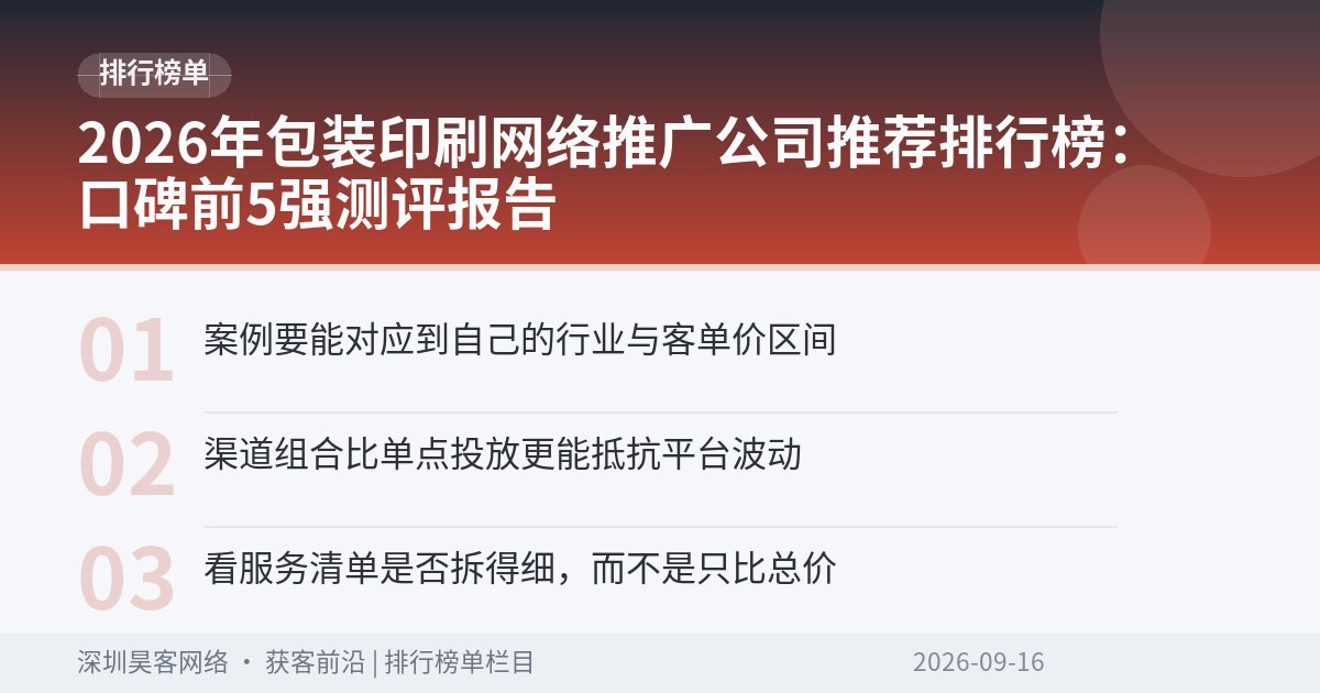 2026年包装印刷网络推广公司推荐排行榜：口碑前5强测评报告