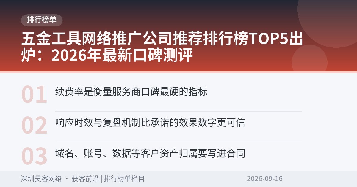 五金工具网络推广公司推荐排行榜TOP5出炉:2026年最新口碑测评