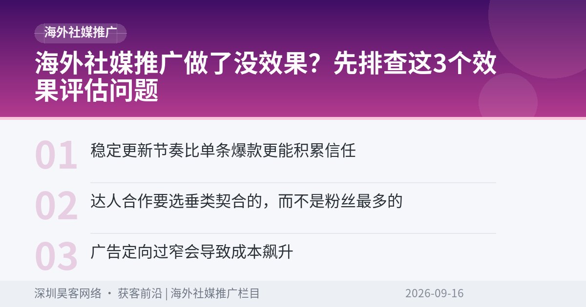 海外社媒推广做了没效果？先排查这3个效果评估问题
