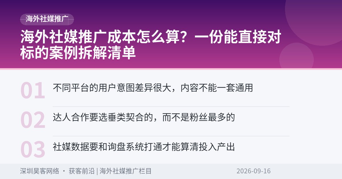 海外社媒推广成本怎么算？一份能直接对标的案例拆解清单