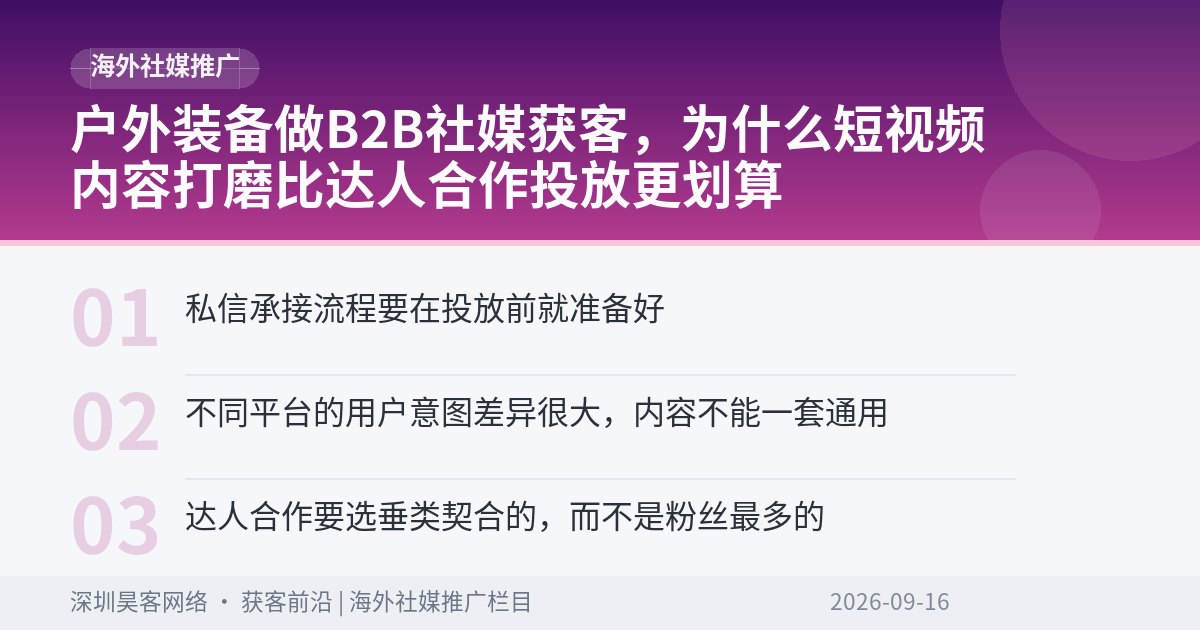 户外装备做B2B社媒获客，为什么短视频内容打磨比达人合作投放更划算
