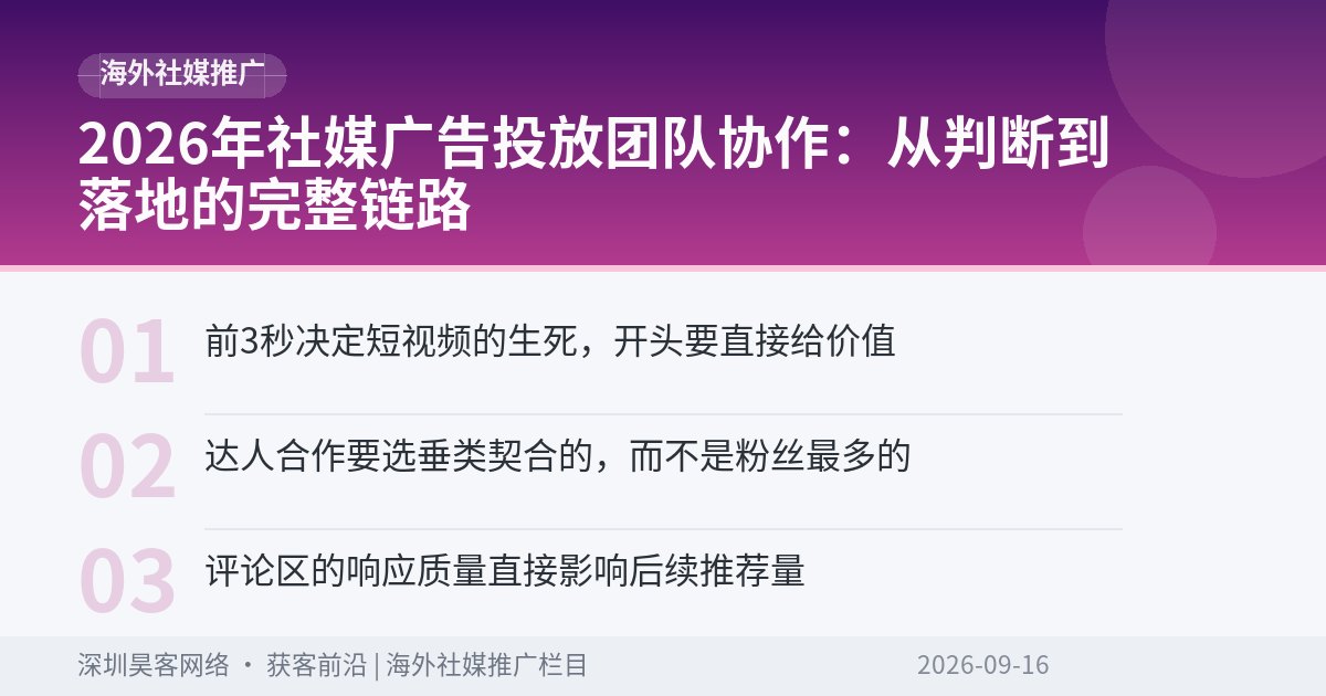 2026年社媒广告投放团队协作：从判断到落地的完整链路