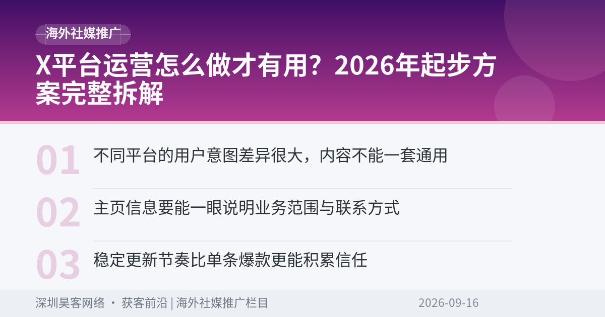 X平台运营怎么做才有用？2026年起步方案完整拆解