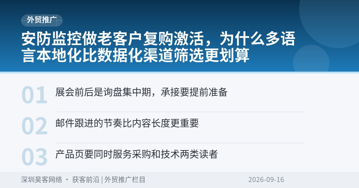 安防监控做老客户复购激活，为什么多语言本地化比数据化渠道筛选更划算