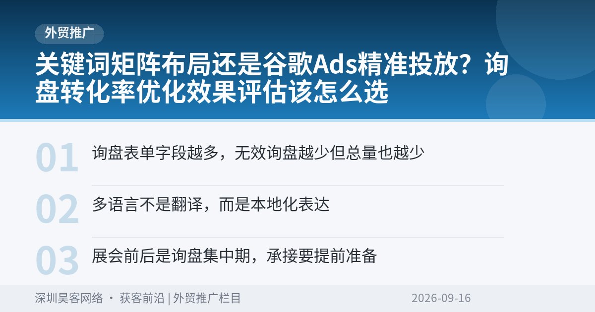 关键词矩阵布局还是谷歌Ads精准投放？询盘转化率优化效果评估该怎么选