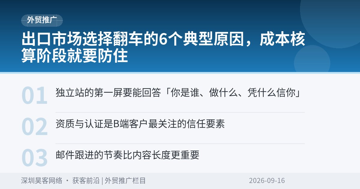 出口市场选择翻车的6个典型原因，成本核算阶段就要防住