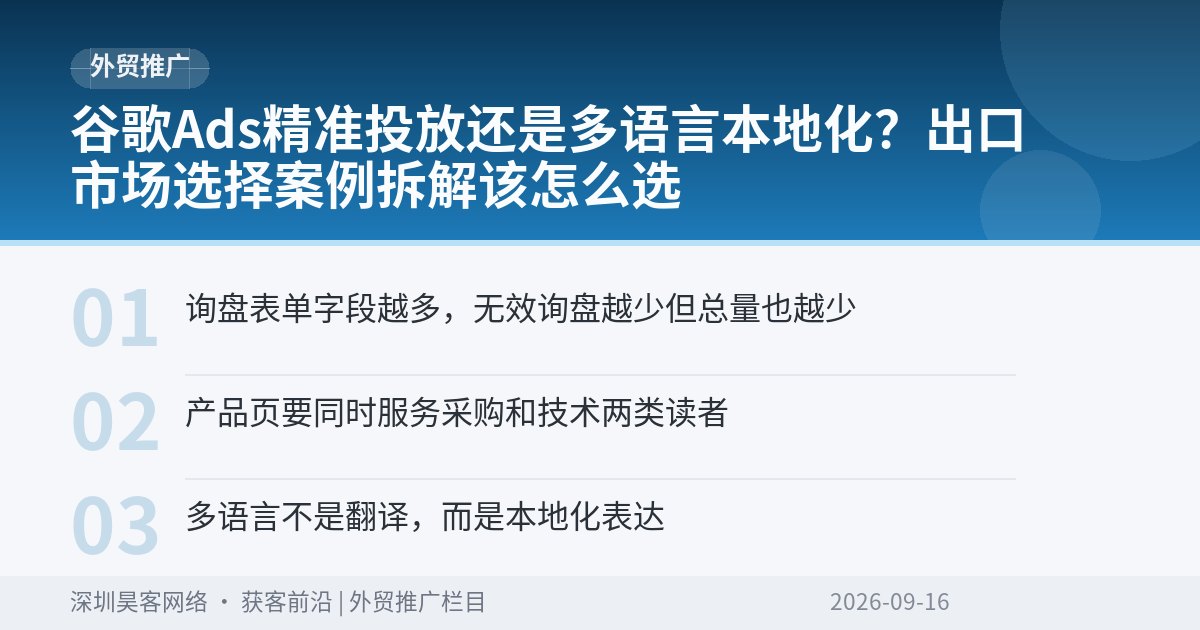 谷歌Ads精准投放还是多语言本地化?出口市场选择案例拆解该怎么选