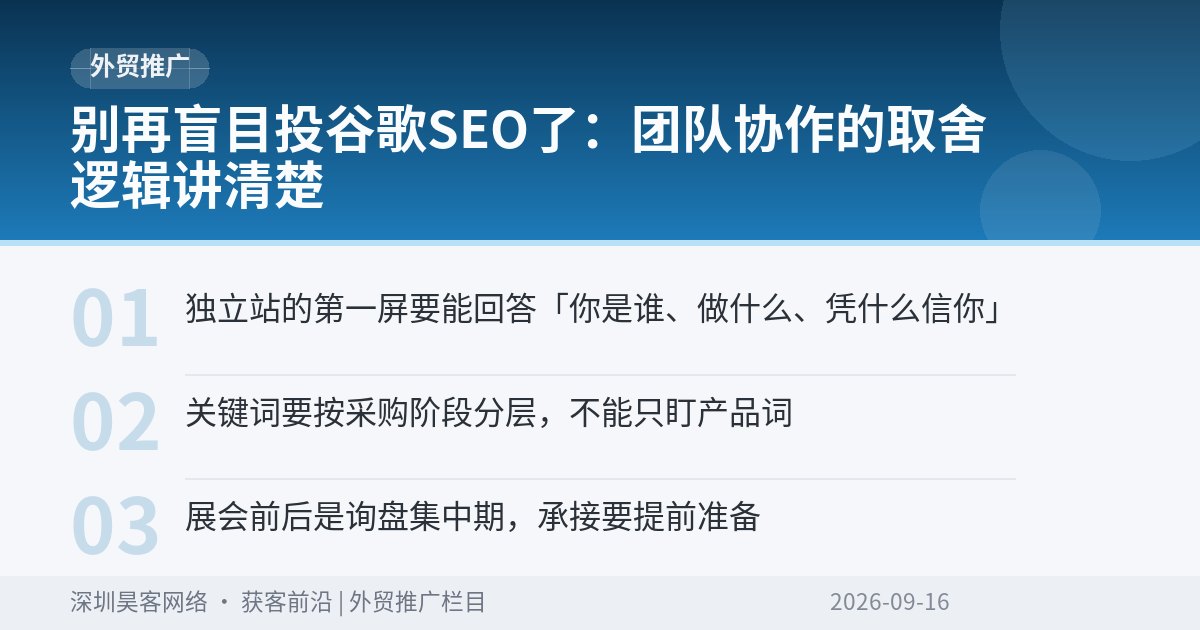别再盲目投谷歌SEO了:团队协作的取舍逻辑讲清楚