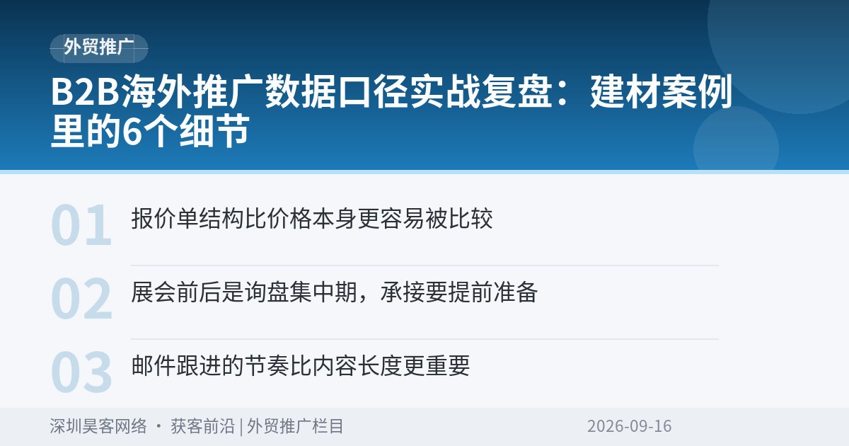B2B海外推广数据口径实战复盘：建材案例里的6个细节