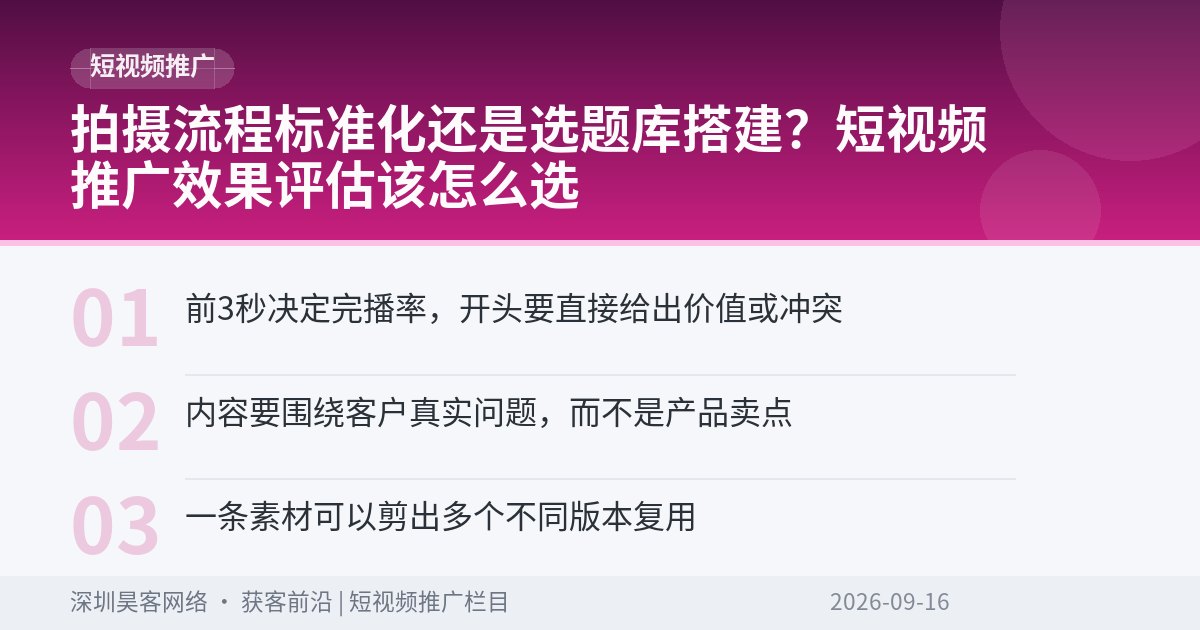 拍摄流程标准化还是选题库搭建?短视频推广效果评估该怎么选