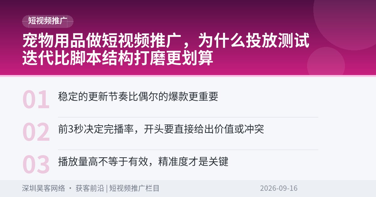 宠物用品做短视频推广，为什么投放测试迭代比脚本结构打磨更划算