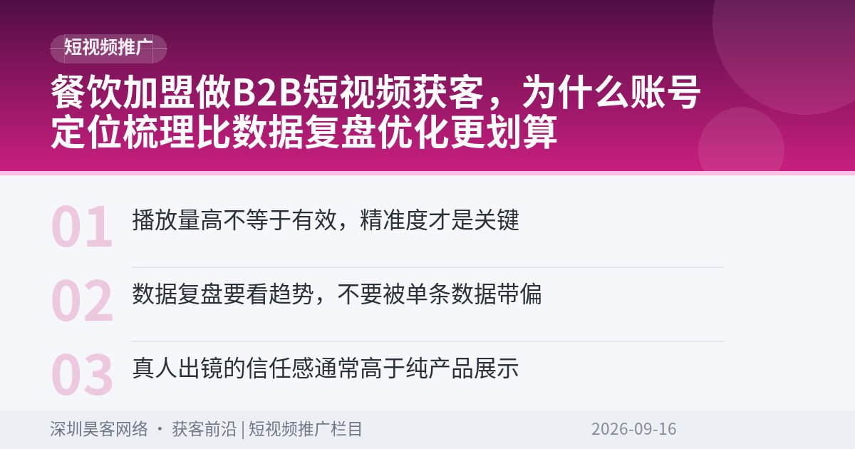 餐饮加盟做B2B短视频获客，为什么账号定位梳理比数据复盘优化更划算