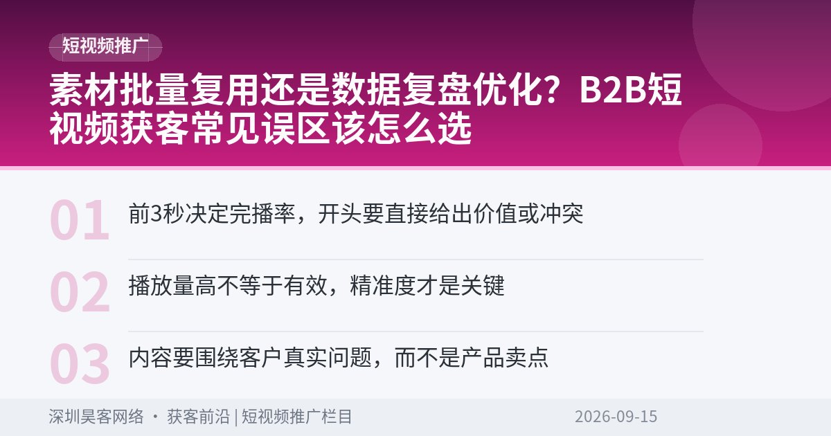 素材批量复用还是数据复盘优化？B2B短视频获客常见误区该怎么选