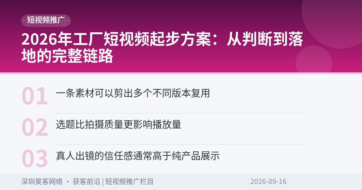 2026年工厂短视频起步方案：从判断到落地的完整链路