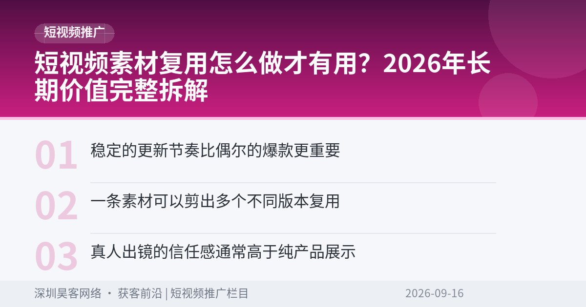 短视频素材复用怎么做才有用？2026年长期价值完整拆解